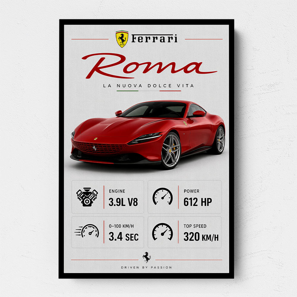 Ferrari Roma Wall Art Dubai | Luxury Sports Car Print UAE